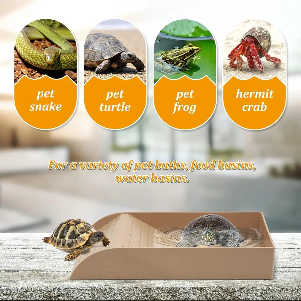 Turtle Bathing Pool Feeding Dish Durable Reptile Water Bowl for Box Turtles Frogs and Pets Easy to Clean Habitat Accessory