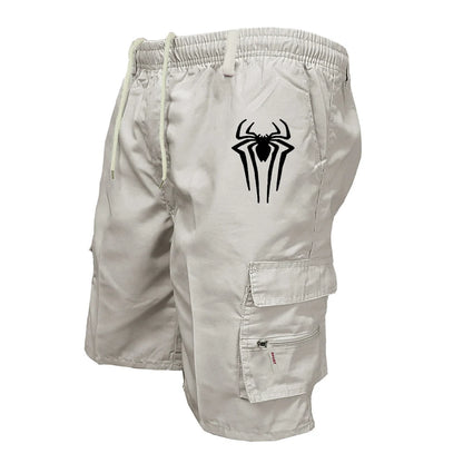 Men's Spider Print Cargo Shorts Male Outdoor Overalls Elastic Waist Cycling Shorts Multi-pockets Loose Work Beach Sports Shorts