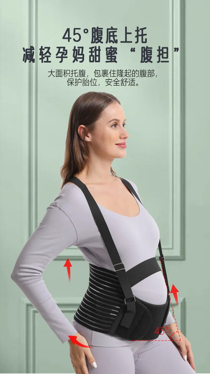 Double Support Back Abdomen Brace Shoulder Strap Lumbar Adjustable Black M-XXL NewSpecial Abdominal Care Belt for Pregnant Women