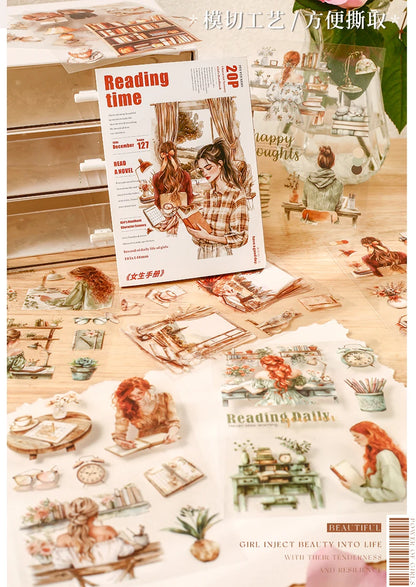 JIANQI 20 Sheets PET Die cut Stickers book Girl's Handbook Decorative handmade Scrapbooking Material Diary Album Craft Supplies