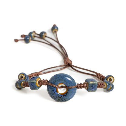 Handmade Glazed Ceramic Peace Buckle Bracelet Adjustable Vintage Boho Jewelry – S02-013