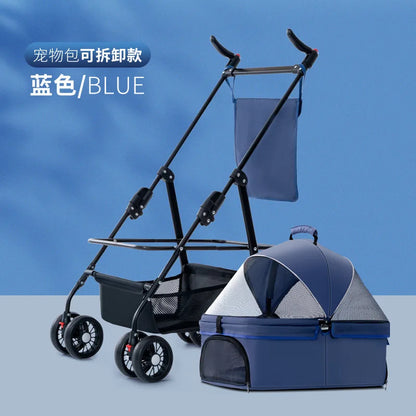 4 Wheel Foldable Pet Stroller Detachable Carrier for Small Dogs Cats, Lightweight Travel Pet Cart with Breathable Mesh