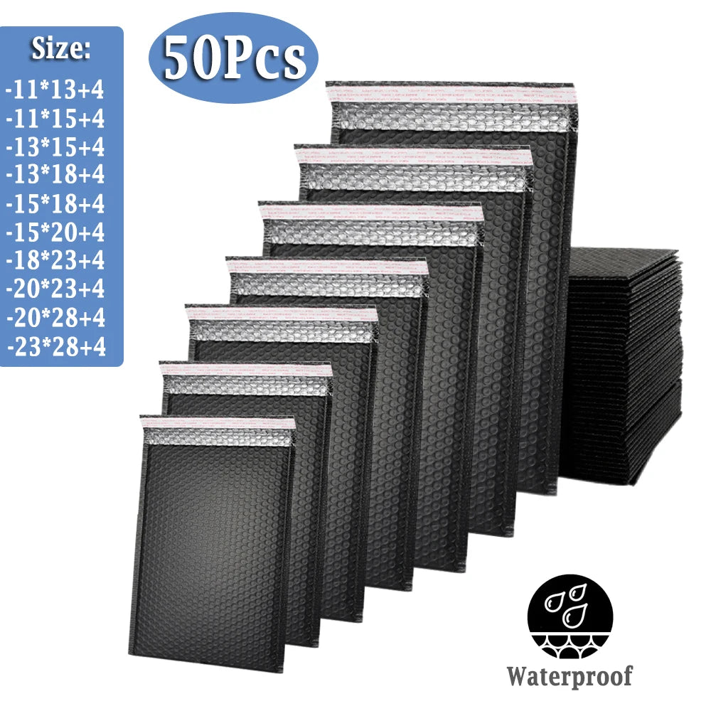 50PCS Black Bubble Envelopes Bag Waterproof Foam Bubble Mailers Express Shipping Envelope Bags Self Seal Packaging Organizer Bag