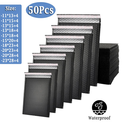 50PCS Black Bubble Envelopes Bag Waterproof Foam Bubble Mailers Express Shipping Envelope Bags Self Seal Packaging Organizer Bag