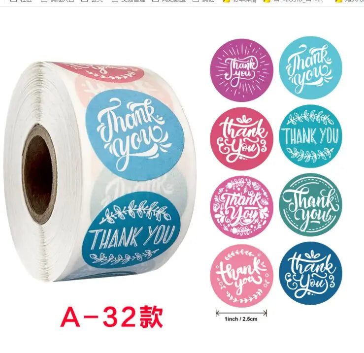 50 Pcs Red Blue Green Thank You Kraft Paper Bags Cute  Happy Birthday Gift Pouch Retro Party Favor Bag Candy Cookie Supplies