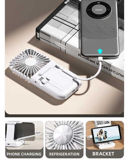 Multifunction Foldable Hand Fan USB Charging Mini Portable Hanging Neck Air Cooling Fan Semiconductor Refrigeration Small Fan