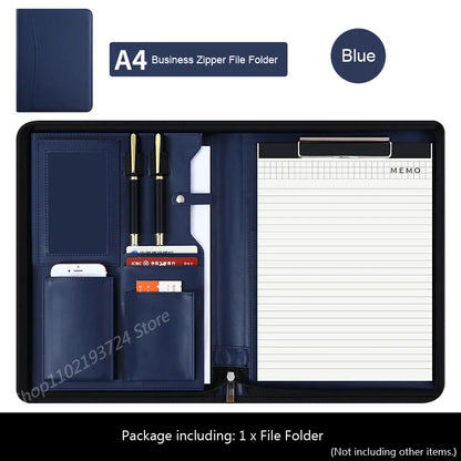 Executive Business A4 Leather Portfolio Folder Clipboard for Zippered Desk Organizer Document Briefcase Calculator for Office