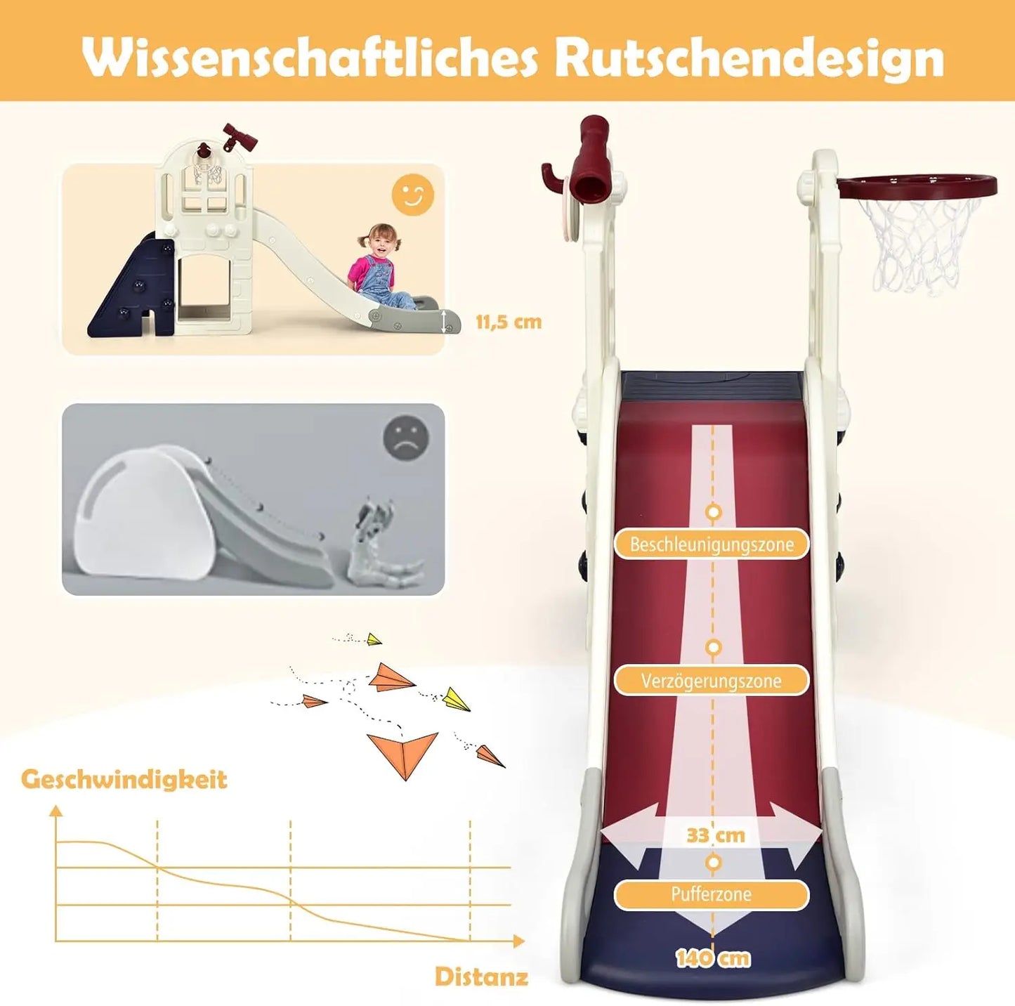 Children's Slide,6-in-1 Children's Slide&Ladder&Basketball Hoop&Throw Ring&Telescopic&Tunnel,Children's Playground
