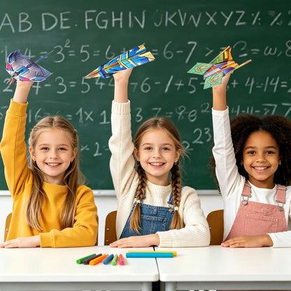 12 Styles Paper Airplane Kit Colorful Origami Paper Handmade Craft Plane Gift For Students Boys Girls