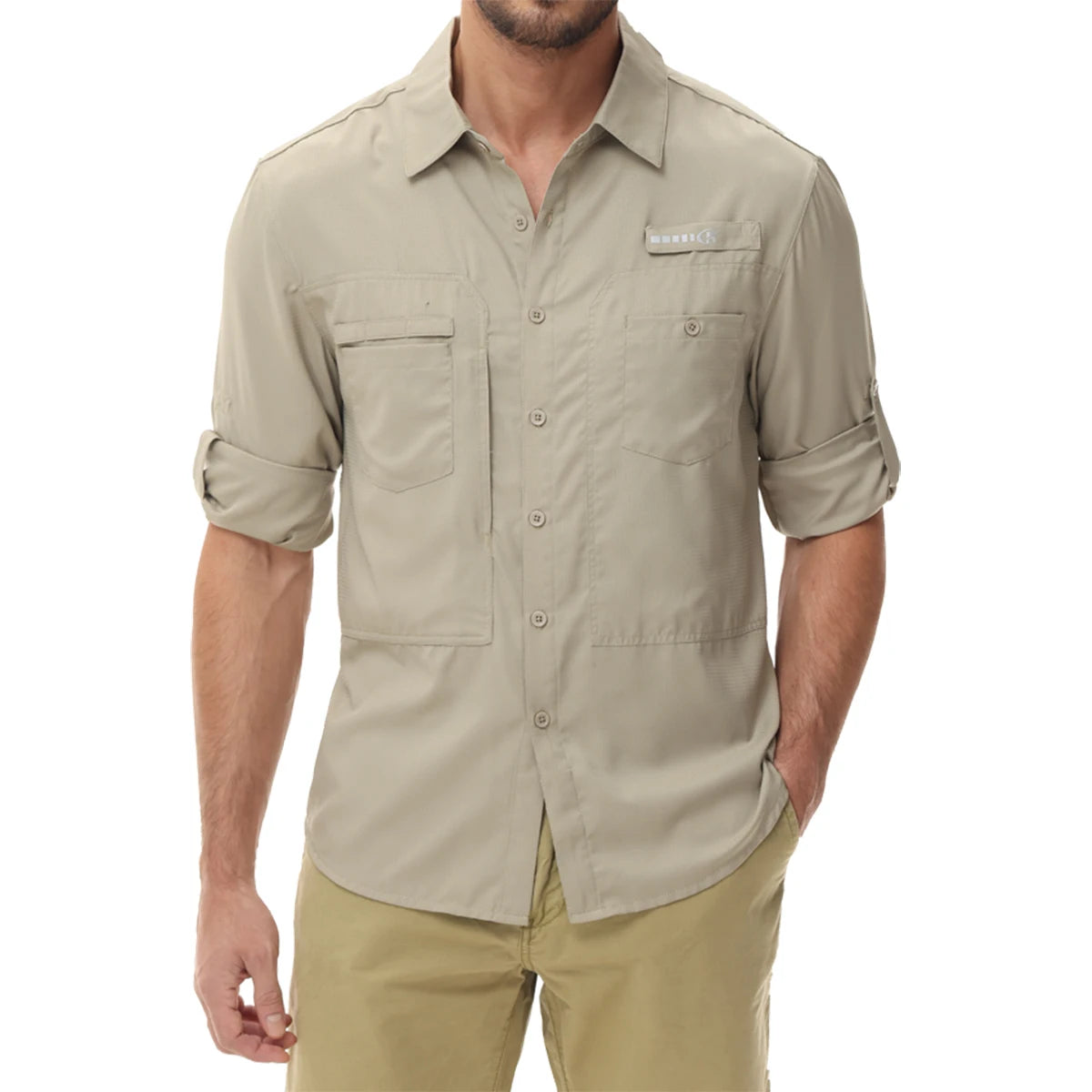 Men's UPF 50+ Long Sleeve Fishing Shirts Sun Protection Breathable Hiking Work Shirt Casual Button Down Shirt with Zipper Pocket