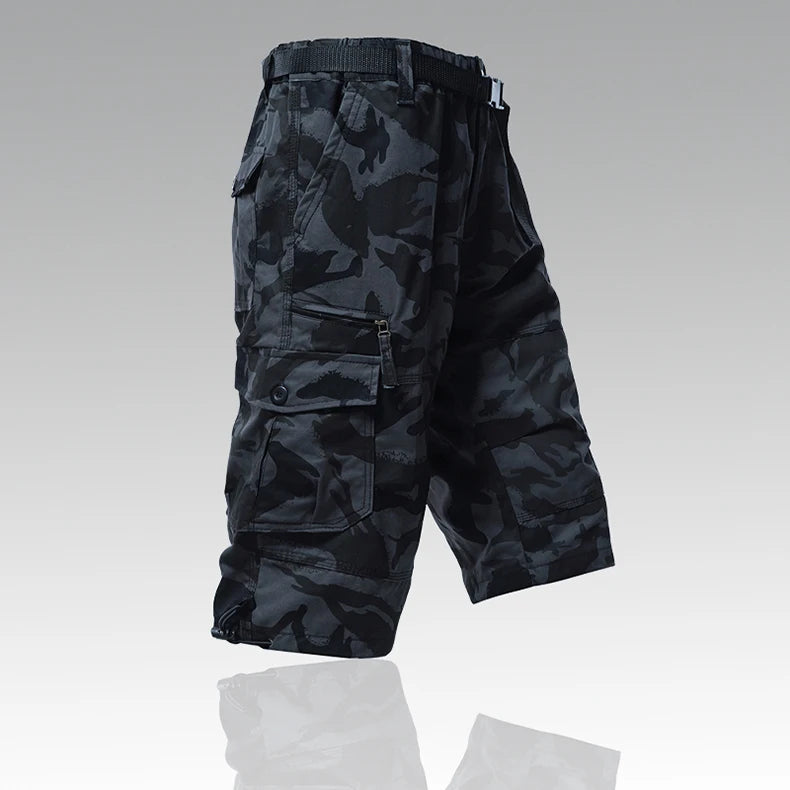 Mens Cargo Shorts 100% Cotton Casual Running Shorts Elastic Waist Hiking Outdoor with a Belt