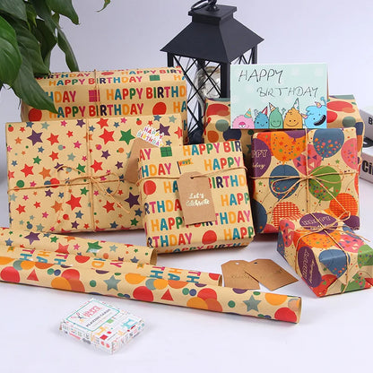 Colored Birthday Wrapping Paper - 43×300cm, Birthday, Party - Rainbow Gradient Pattern, for Bulk Use
