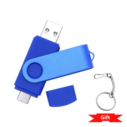 Rotable Usb Flash Drive 128GB 32GB 16GB Pen Drive 256GB Pendrive 64GB 4G OTG 2 IN 1 Memoria Usb Stick Type C Usb 2.0