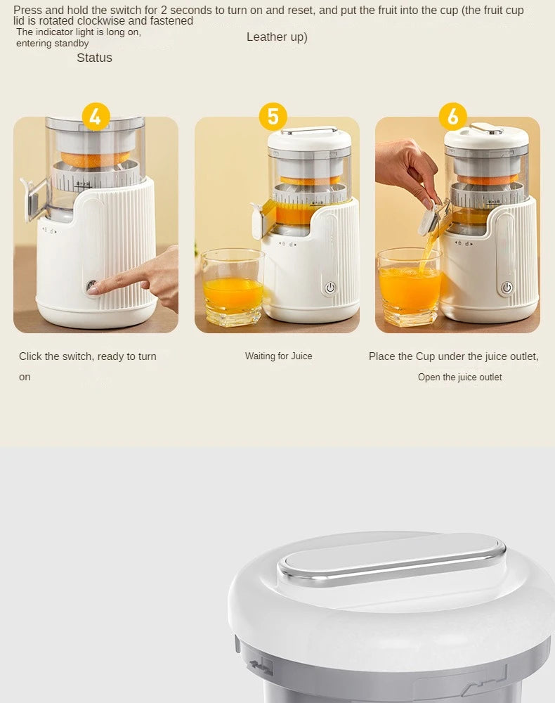 Rechargeable Electric Citrus Juicer Orange Juice Machine Extra Large Caliber Residue Separation