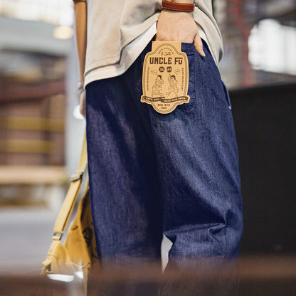 Maden Men's Vintage Denim Jeans Washed Blue Lightweight Baggy Straight Wide Leg Zipper Casual Spring Summer Pants