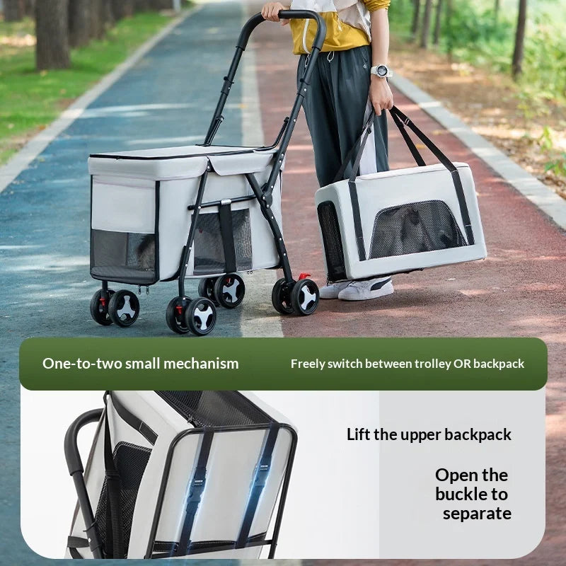 Luxury Double-Layer Eco-friendly ABS Material 4-Wheel Pet Stroller Small Large Dogs Cats Lightweight Travel Pet Carriers