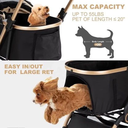 Pet Stroller 3 In 1 Foldable 4 Wheel For Small Medium Pets 50lbs Capacity Detachable Portable Travel Carrier With Storage