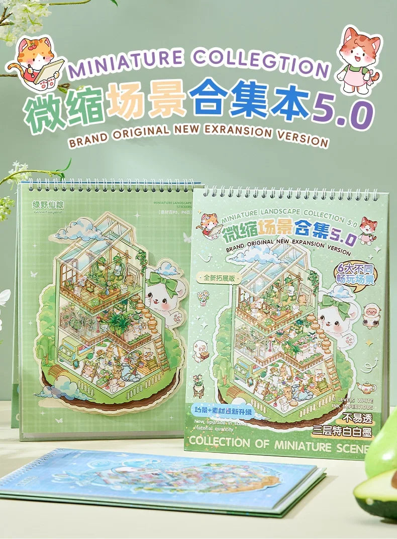 20 Sheets/pack Cute Style Stacked Miniature Scene 3D Cabin Quiet Book Sticker Book Foggy Town Series