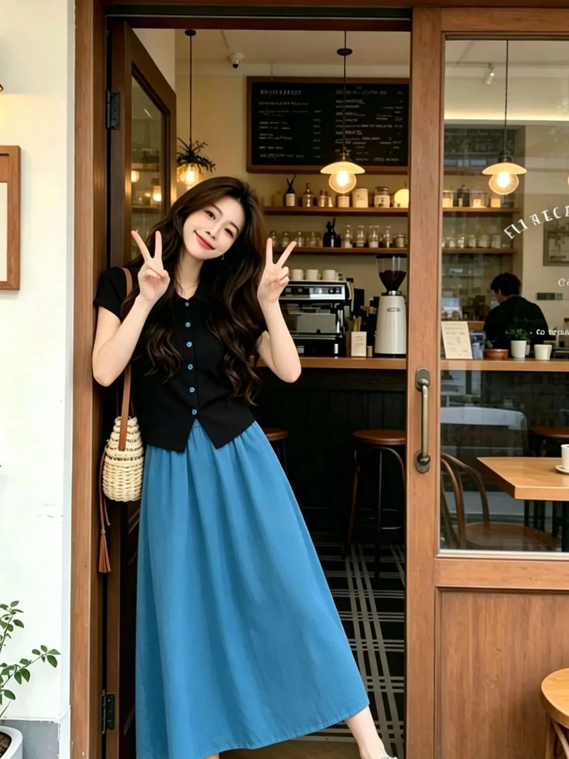 Women High Waist Elastic Waist Midi Skirt Flowy A Line Loose Long Casual Skirt
