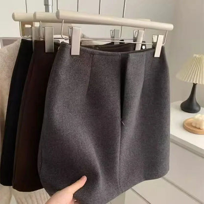 2026 Autumn Winter Vintage Woolen Skirts Women Korean Temperament A-Line Short Skirt Ladies Elegant Versatile Thick Mini Skirts