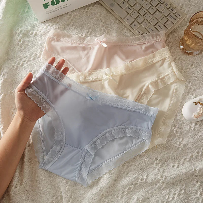 3Pcs Women Low Waist Panties Panties Sexy Lingerie Lace Quick Drying Briefs Female Seamless Underwear Solid Color Underpants