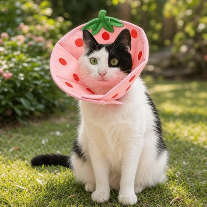 Cartoon Cat Elizabeth Collar Strawberry Bees Cat Neck Protective Circle Breathable Anti-Scratch Cat Dog Grooming Cover