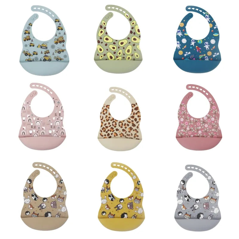 New Arrival Silicone Baby Bibs Silicon Printing Newborn Bib Feeding Burp Cloth Avocado Zoo Tractor Printing Tableware