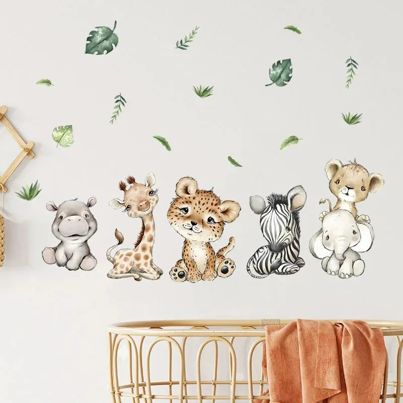 Cute Forest Animals Wall Stickers for Kids Rooms Children Boys Girls Baby Room Decoration Nursery Wallpaper Vinyl Elephant Lion