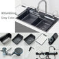 Stainless Steel Waterfall Kitchen Sink Large Single Slot Integrated Digital Display Faucet Set Soap Dispenser Cup Washer