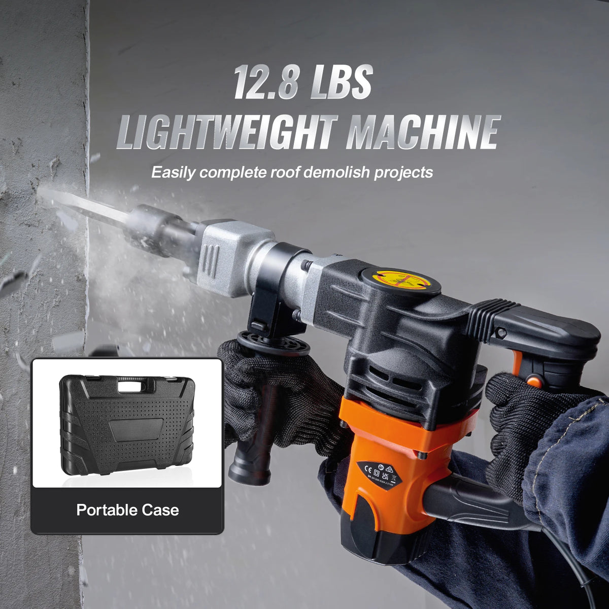 SucceBuy 1400W Demolition Jack Hammer Electric Jackhammer Heavy Duty 2900 BPM Concrete Breaker 2pcs Chisels Bits Chipping