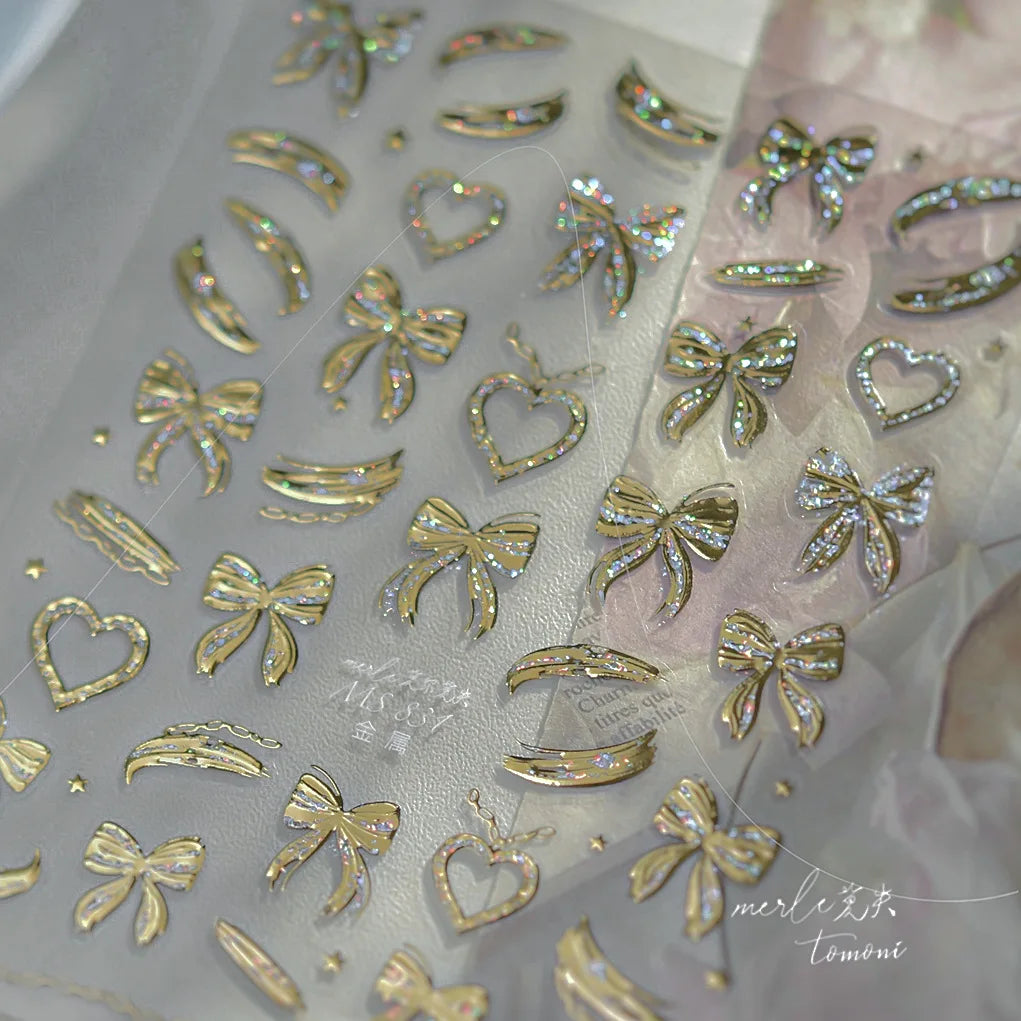 Gold Silver Metal Nail Stickers Dark Retro High-end Cross Nail Art Accessories Sticker Back Blue Nails 3D Decorations Decals DIY