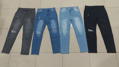 Men's American Retro Hole-Punched Stretch Slim Fit Jeans Zipper Casual Streetwear Denim Pants Classic Black Blue Skinny Trousers