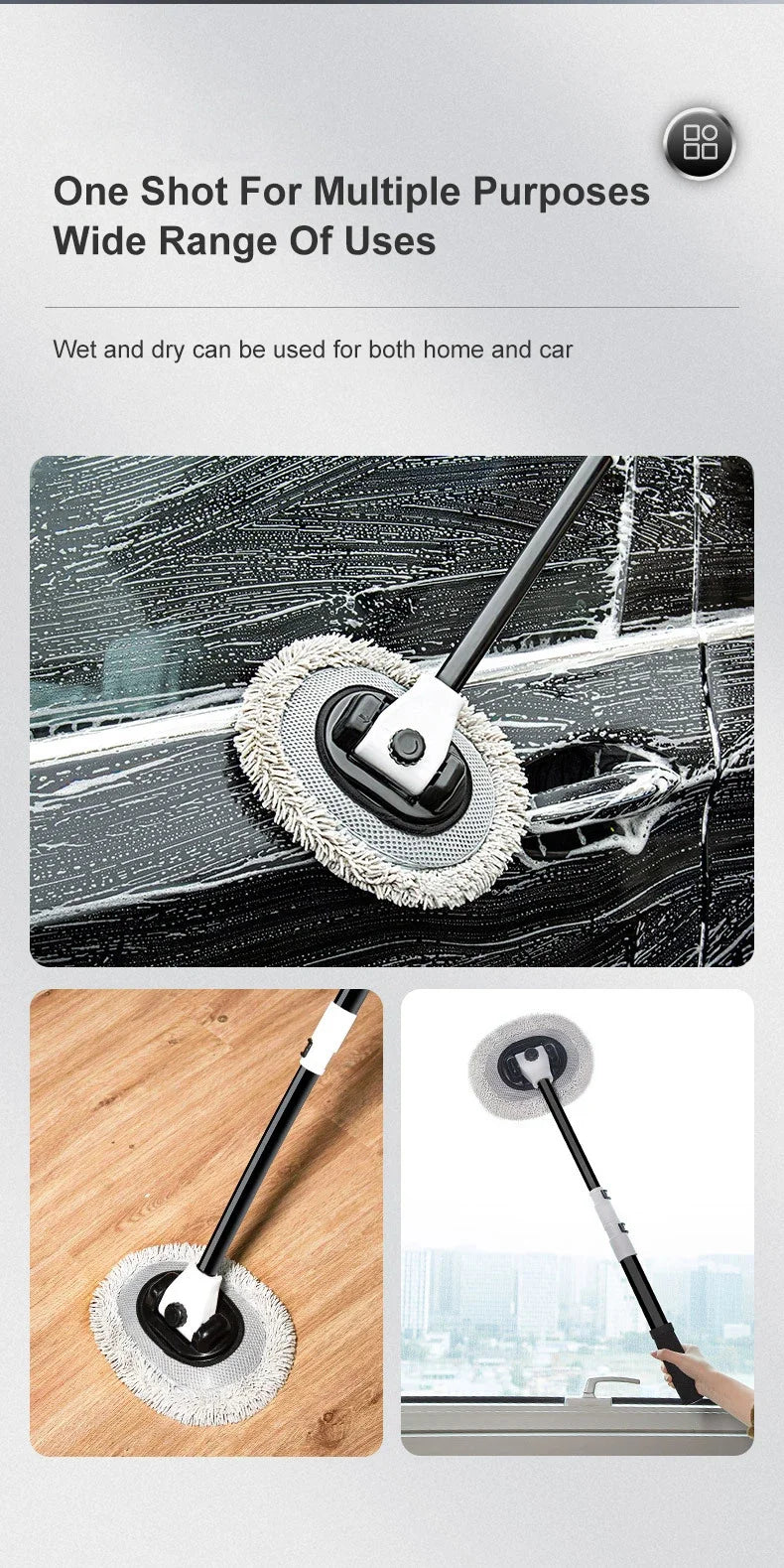 LEIBOO Car Wash Mop Cleaning Brush Telescoping Long Handle Cleaning Mop Retractable Bent Bar Car Wash Brush Auto Accessories Car Cleaning Tools