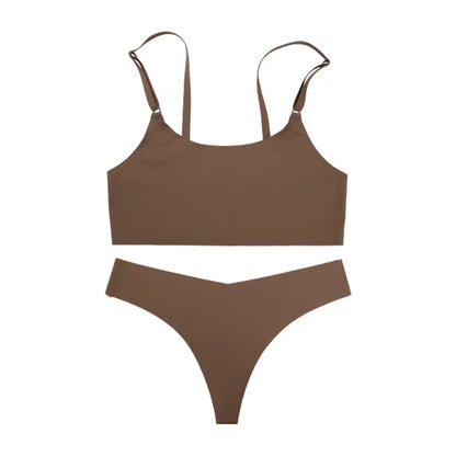 2026 Hot Sale High Quality Latest Design Us Size Stylish Solid Ice Silk Seamless Wireless Bras And Women Underwear Set