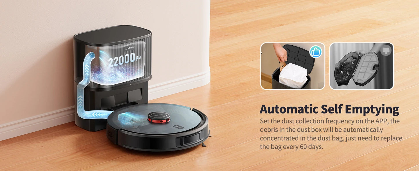 Laresar L20 Robot Vacuum Cleaner 5000Pa Smart LDS Navigation Self-emptying Station APP Control Home Floor Mopping Carpet Clean