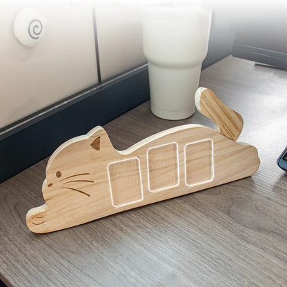 Creative Wooden Cat Photo Frame 3-Photo Desktop Decor Pet Picture Frame with Rotating Tail Personalized Pet Memorial and Gifts
