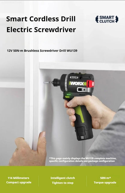 Worx WU139 Cordless Driver Drill Brushless Electric Impact Screwdriver Rechargeable Metal Chuck High Torque DIY Power Tools
