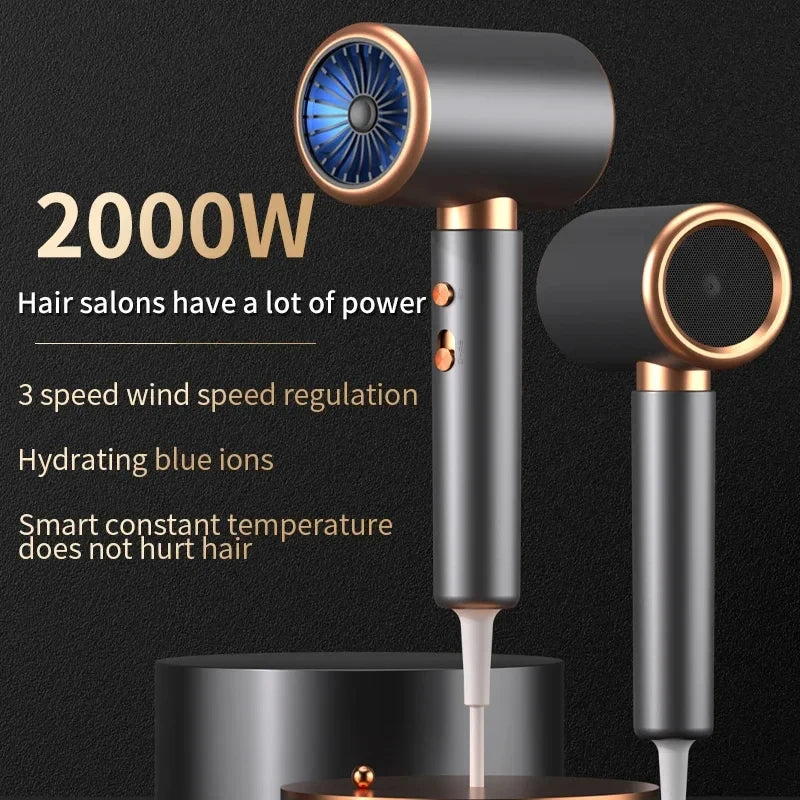 HOMEFISH 2000W salono plaukų džiovintuvas su karšto/šalto oro funkcija, neigiamų jonų technologija, 5 greičių, galingas plaukų džiovintuvas be šukų