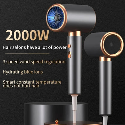 HOMEFISH 2000W salono plaukų džiovintuvas su karšto/šalto oro funkcija, neigiamų jonų technologija, 5 greičių, galingas plaukų džiovintuvas be šukų