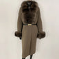 Long Knitwear Coat Women Warm Belt Real Fox Fur Jacket Female 2024 New Autumn Winter Kintted Natural Fur Coat Women