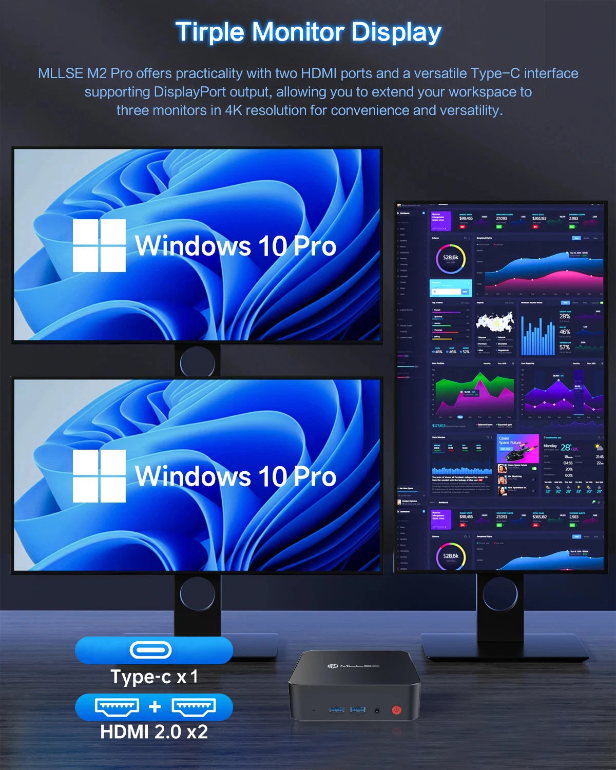 Mini PC MLLSE M2 Pro, processor Intel J3710, 8 GB RAM, ROM Go, Wi-Fi 5, BT 4.2, Windows 10 miniature desk computer