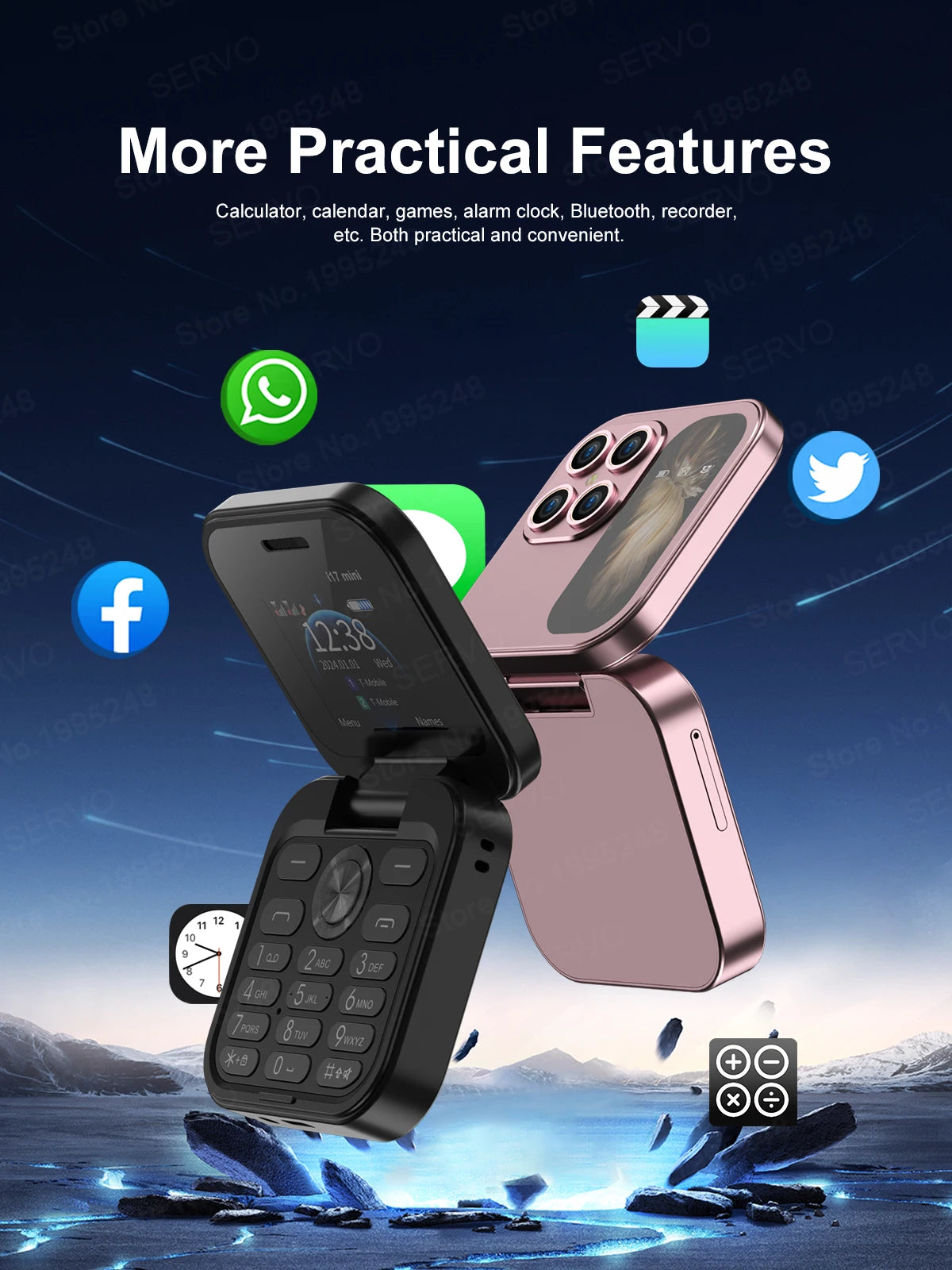SERVO I17 Mini Dual SIM Card Flip Mobile Phone 2G GSM Magic Voice FM Radio Speed Dial Video Player Flashlight Foldable Cellphone
