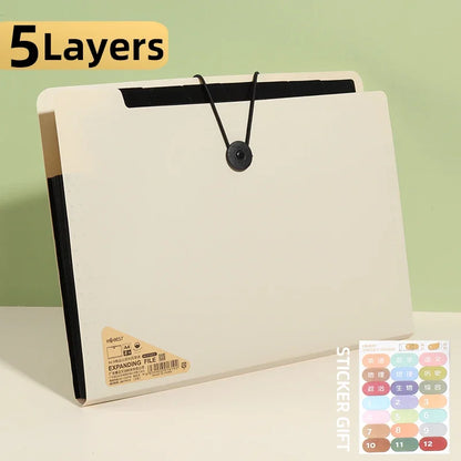 5 Layers A4 File Folder Storage Bag Test Paper Desktop Tool School Stationery Office Supplies