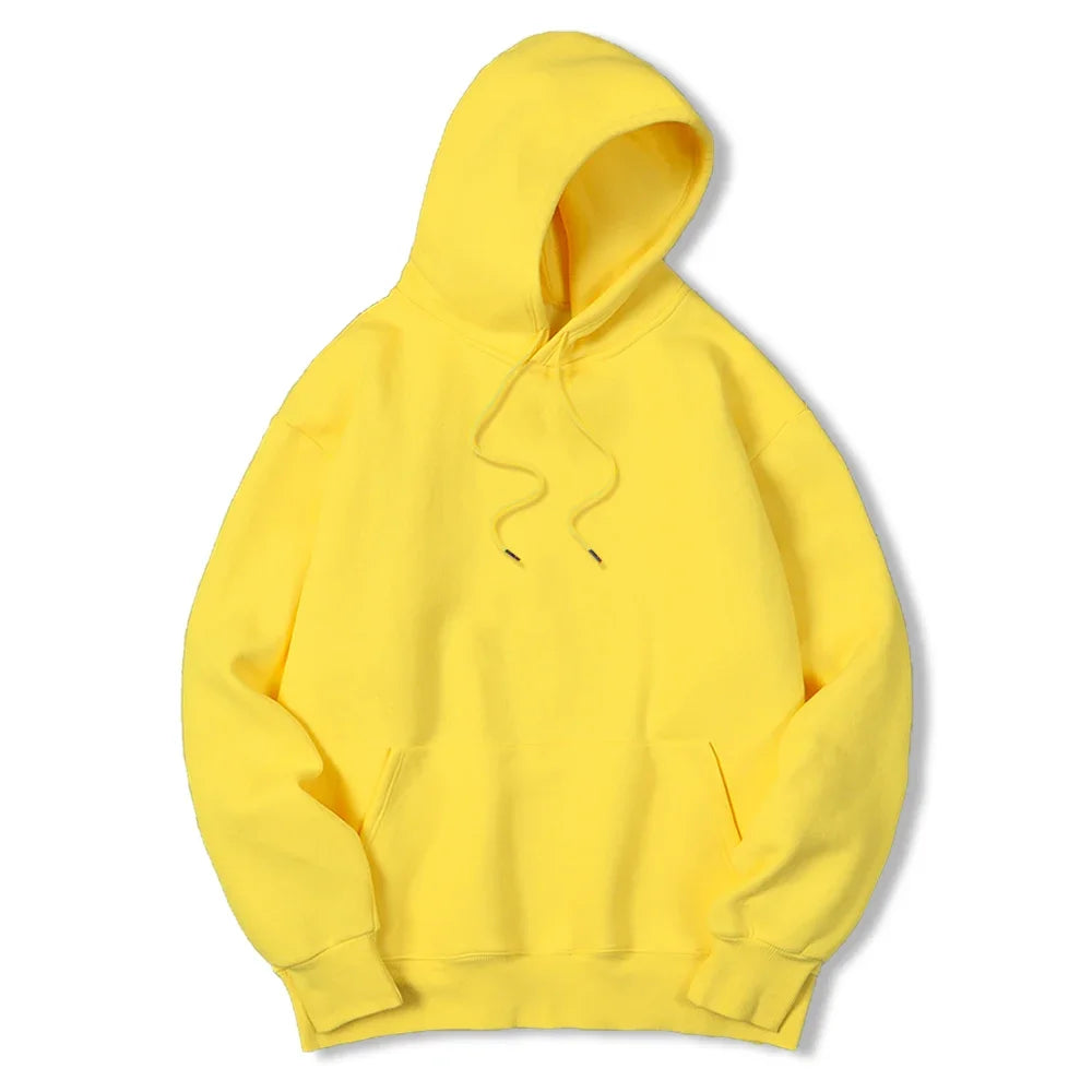 2025 Men's Solid Color Hooded Sweaters Men's Warm Wool Sweater Fashionable Street Clothing Loose  Breathable Jersey Brand Hooded