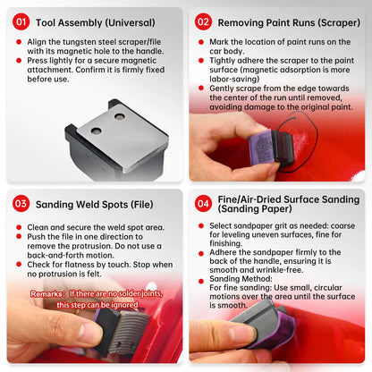 Automotive Scraper Blade Set with 1 Scraper 1 Scraper Handle 1 File 6 Square Dot Sandpaper Pieces for Car Removing Stains Joints