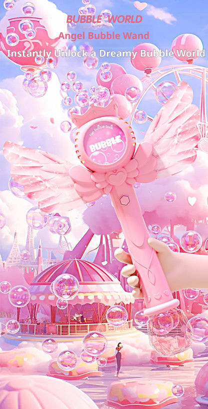 2026 New Electric Angel Automatic Bubble Handheld Bubble Stick Emit Light and Sound Bubble Gun for Party Summer Outdoors Toy