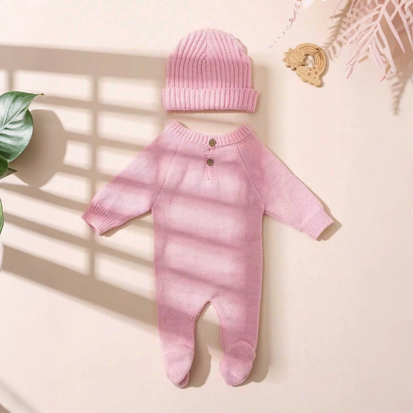 Ylsteed "Hello" Embroidery Knitting Newborn Birth Announcement Outfits Footed Jumpsuit Baby Boy Girl Photography Props Newborn