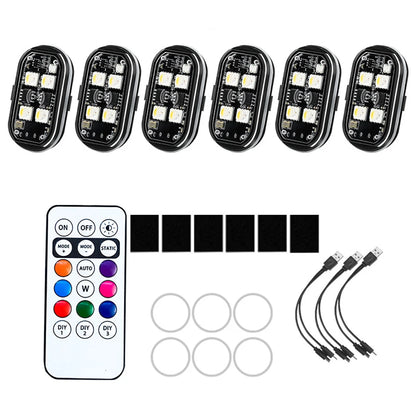 1-8pcs Wireless LED Strobe Lights Car Decor Atmosphere Light 8 Colors Rechargeable Led Lights Anti-Collision LED Warning Light