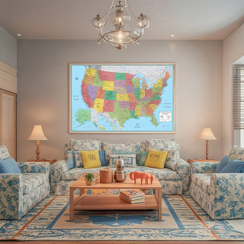 Canvas US American Administrative Map Unframed In English Prints Art Pictures Decoration Office Wall Decor Map School Supplies
