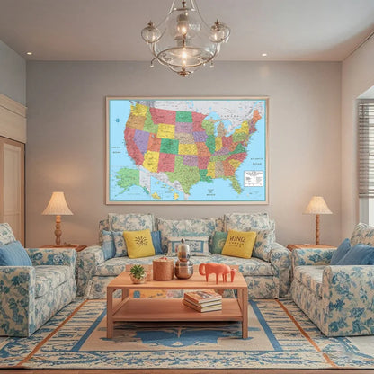Canvas US American Administrative Map Unframed In English Prints Art Pictures Decoration Office Wall Decor Map School Supplies